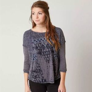 Miss Me Navy and Gray Patterned Blouse